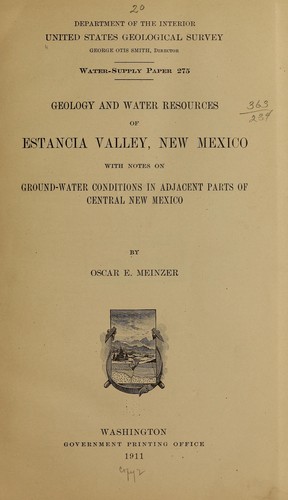 Cover for Geology and water resources of Estancia Valley, New Mexico