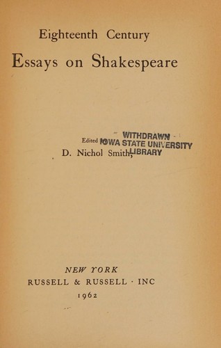 Cover for Eighteenth century essays on Shakespeare.