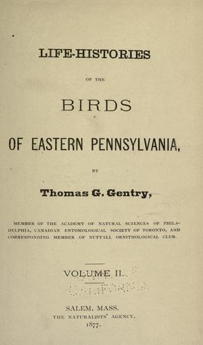 Cover for Life-histories of the birds of eastern Pennsylvania