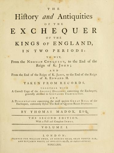 Cover for The history and antiquities of the Exchequer of the kings of England, in two periods