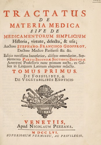 Cover for Tractatus de materia medica, sive de medicamentorum simplicium historia, virtute, delectu & usu