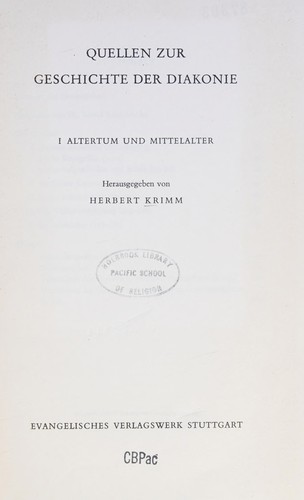 Cover for Quellen zur Geschichte der Diakonie.