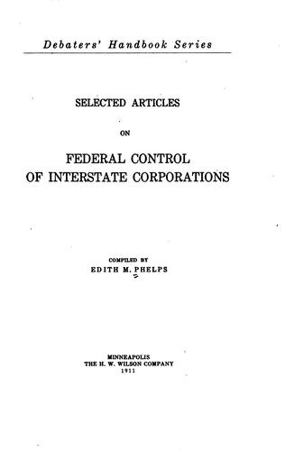 Cover for Selected articles on federal control of interstate corporations