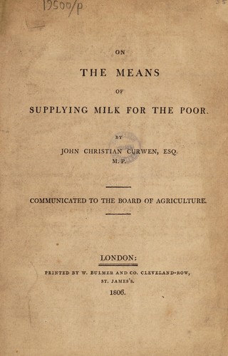 Cover for On the means of supplying milk for the poor