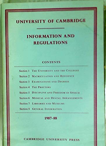 Cover for Cambridge University Handbook 1988 (Cambridge University Guide)