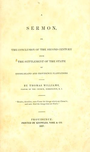 Cover for A sermon, on the conclusion of the second century from the settlement of the state of Rhode-Island and Providence Plantations