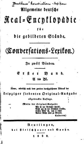 Cover for Allgemeine deutsche real-encyklopädie für die gebildeten stände.