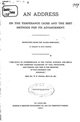 Cover for An Address on the Temperance Cause and the Best Methods of Its Advancement