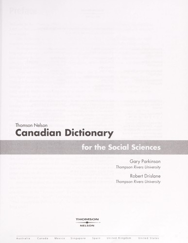 Cover for Thomson Nelson Canadian dictionary for the social sciences