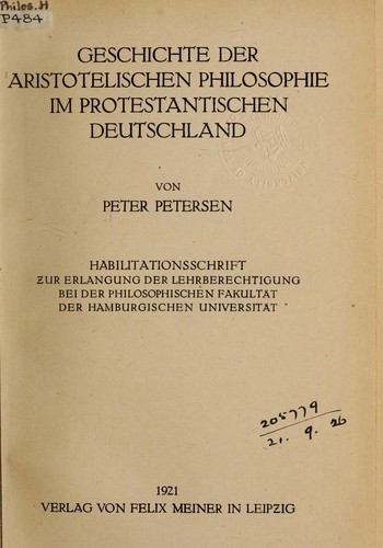 Cover for Geschichte der Aristotelischen Philosophie im Protestantischen Deutschland