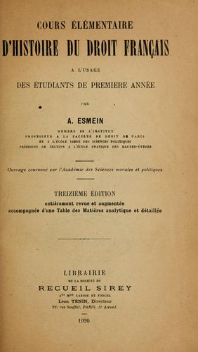 Cover for Cours élémentaire d'histoire du droit français à l'usage des étudiants de première année