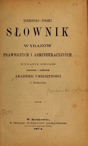 Cover for Niemiecko-polski sownik wyrazów prawniczych i administracyjnych