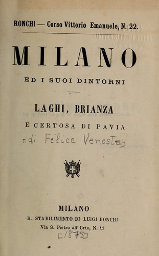 Cover for Milano ed i suoi dintorni
