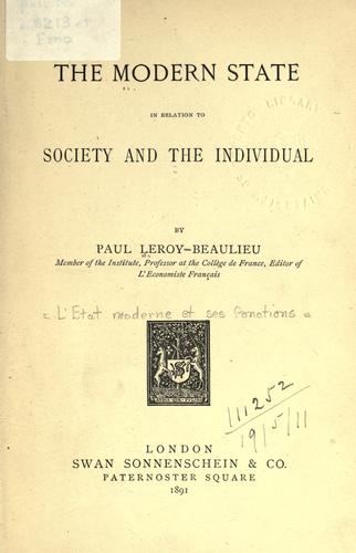 Cover for modern state in relation to society and the individual