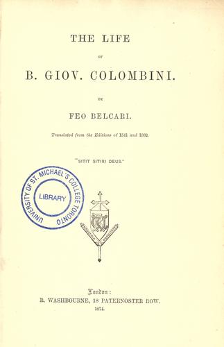 Cover for The life of B. Giov.-Colombini