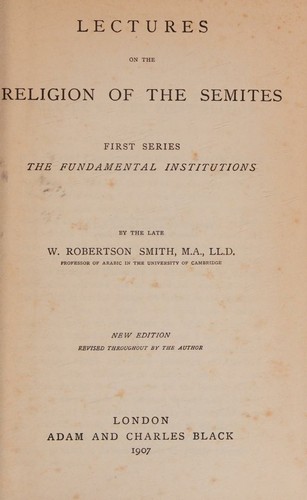Cover for Lectures on the religion of the Semites
