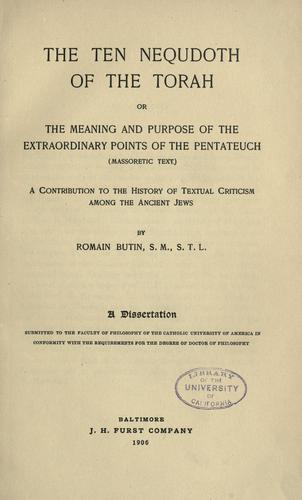 Cover for The ten nequdoth of the Torah