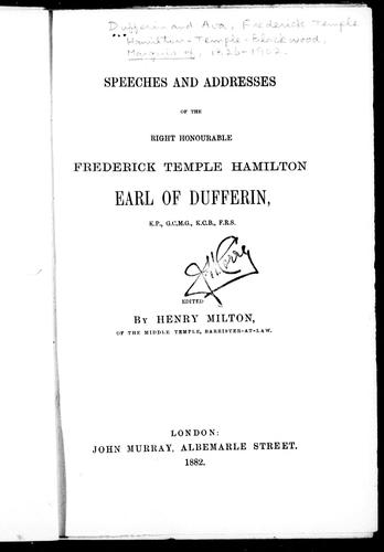 Cover for Speeches and addresses of the Right Honourable Frederick Temple Hamilton, Earl of Dufferin