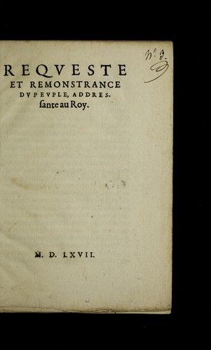 Cover for Reqveste et remonstrance dv pevple, addressante au roy