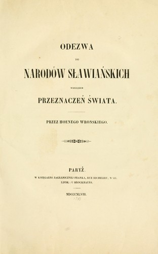 Cover for Odezwa do narodów sławianskich wzglȩdem przeznaczeń świata