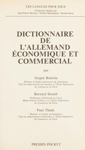 Cover for Dictionnaire de L'allemand économique et commercial