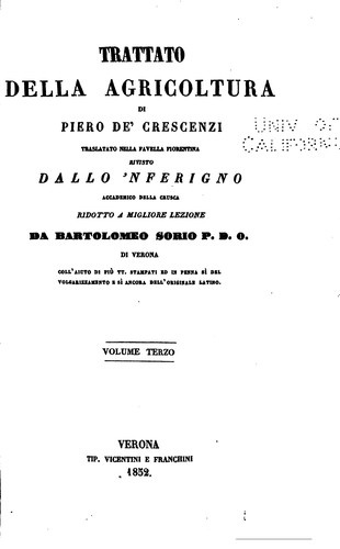Cover for Trattato della agricoltura di Piero de' Crescenzi
