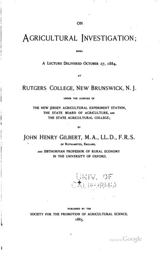Cover for On agricultural investigation