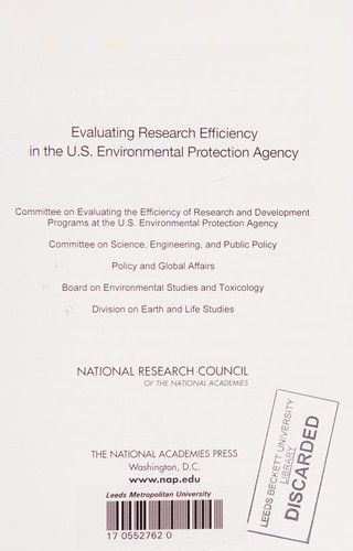Cover for Evaluating research efficiency in the U.S. Environmental Protection Agency