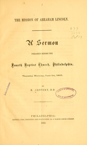 Cover for The mission of Abraham Lincoln.