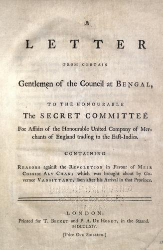 Cover for A letter from certain gentlemen of the Council at Bengal