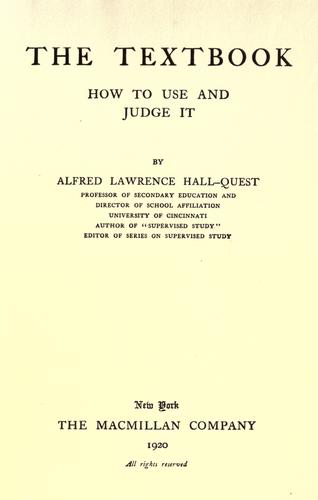 Cover for The textbook; how to use and judge it
