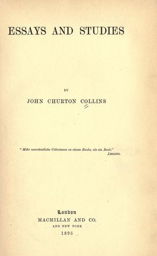 Cover for Essays and studies