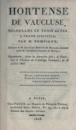 Cover for Hortense de Vaucluse