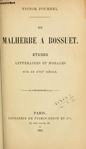 Cover for De Malherbe a Bossuet
