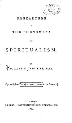 Cover for Researches in the phenomena of spiritualism