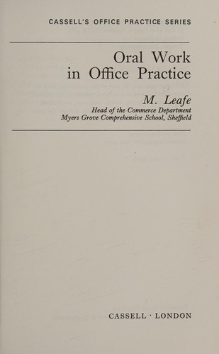 Cover for Oral Work in Office Practice