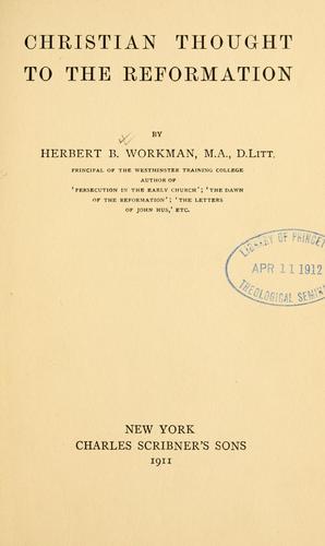 Cover for Christian thought to the Reformation