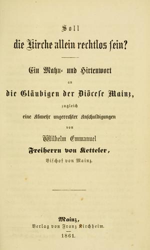 Cover for Soll die Kirche allein rechtlos sein?