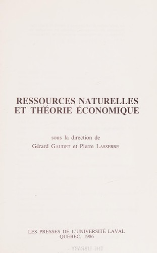 Cover for Ressources naturelles et théorie économique