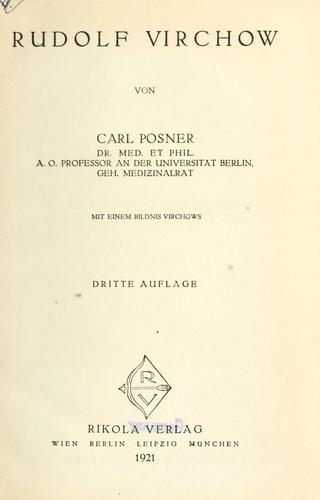 Cover for Rudolf Virchow.