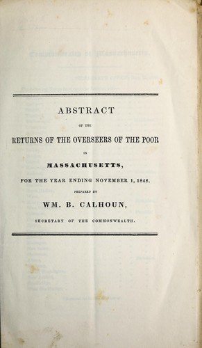 Cover for Abstract of the returns of the overseers of the poor in Massachusetts, for the year ending November 1, 1848