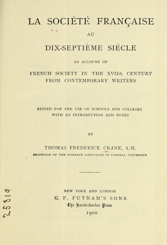 Cover for La société française au dix-septième siècle