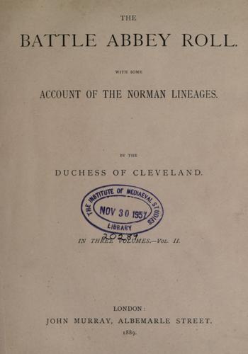 Cover for The Battle Abbey roll, with some account of the Norman lineages
