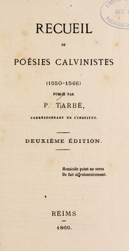 Cover for Recueil de poésies calvinistes (1550-1566)