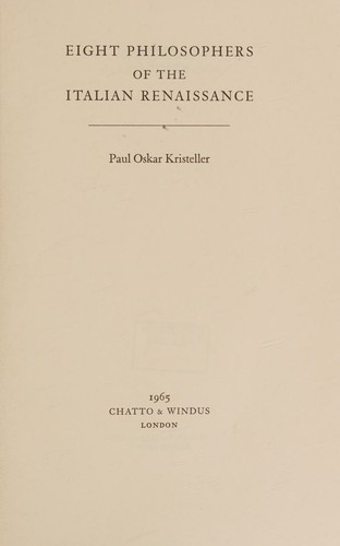 Cover for Eight philosophers of the Italian Renaissance