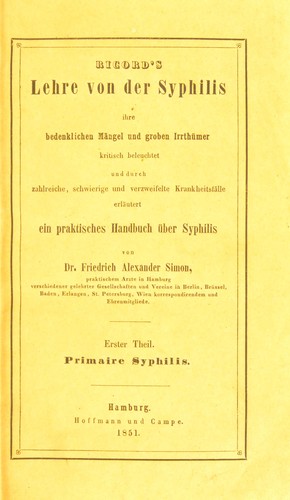 Cover for Ricord's Lehre von der Syphilis