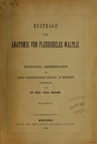 Cover for Beiträge zur Anatomie von Pleurodeles Waltlii