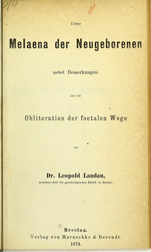 Cover for Ueber Melaena der Neugeborenen