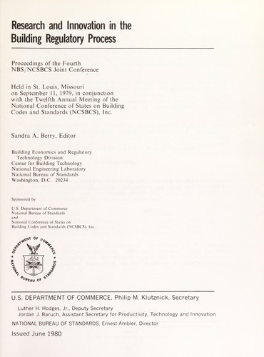 Cover for Research and innovation in the building regulatory process