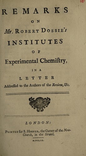 Cover for Remarks on Mr. Robert Dossie's Institutes of experimental chemistry